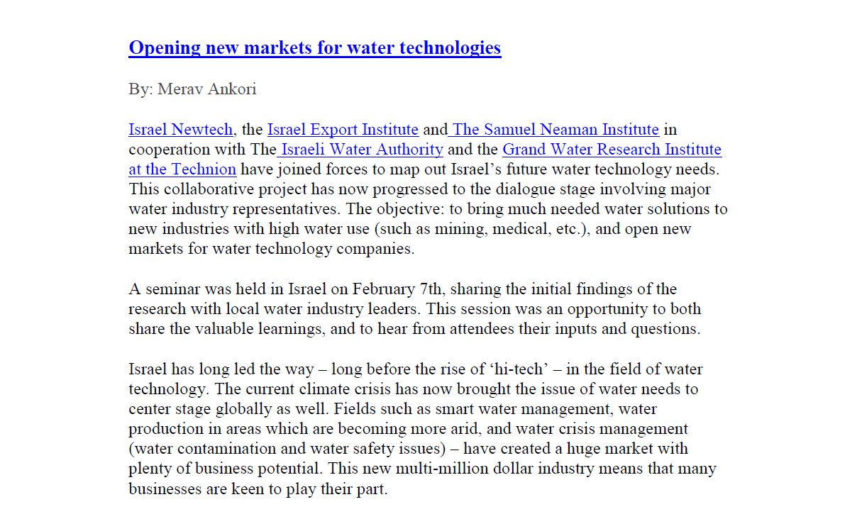 Opening new markets for water technologies