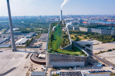 Waste-to-Energy Power Plant in Copenhagen with the ski area on the roof.