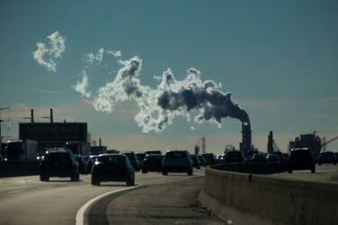 CARTERET NEW JERSEY, NJ - NOVEMBER 17: Vehicles move along the The New Jersey Turnpike Way while a Factory emits smoke on November 17, 2017 in Carteret, New Jersey. The United States is still contributing to the global greenhouse gas emissions as the Trump Administration has dismantled the U.S. foreign-policy to reduce carbon pollution. Political divisions in the United States over climate change have spilled over to the outside world as seen at the COP23 United Nations Climate Change Conference that ends today in Bonn, Germany. (Photo by Kena Betancur/VIEWpress/Corbis via Getty Images)