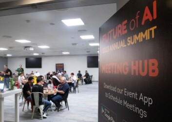 Participants communicate at the Future of AI 2023 Annual Summit in Tel Aviv, Israel, on July 5, 2023. The Future of AI 2023 Annual Summit opened on Tuesday evening in the Israeli coastal city of Tel Aviv with about 1,000 participants from 16 countries. This year, the two-day event focuses on generative AI, which creates a wide variety of new content such as text, images or audio, using machine learning algorithms. (Photo by Chen Junqing/Xinhua via Getty Images)