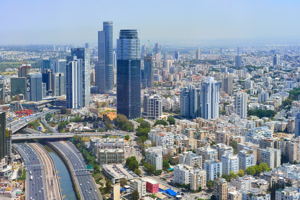 TEL AVIV, ISRAEL- APRIL, 2017:  Aerial panoramic view of the city buildings and private houses.