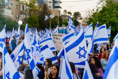 Protest in Haifa with Israel Flags