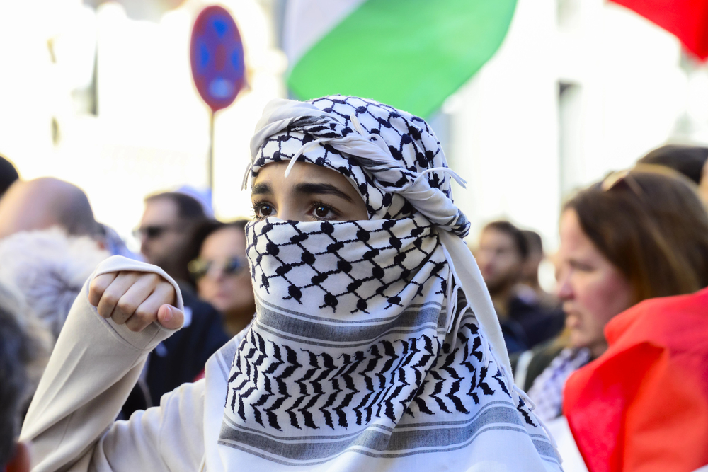 demonstration in support of the Palestinians and a free Palestine in the centre of Madrid Spain